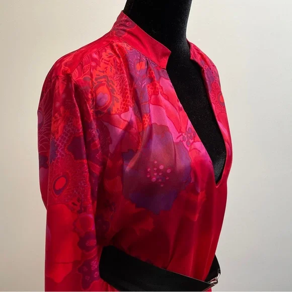 D.E.P.T Red and Purple Floral Print Long Sleeve Dress Size L - Picture 4 of 8